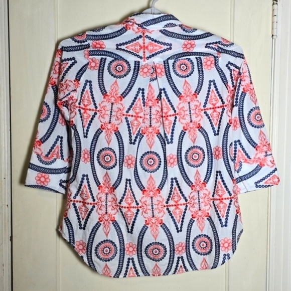 Boho Chic Heavy Embroidered Floral Eyelet Button-Down 3/4 Sleeve Blouse Small - Picture 6 of 8